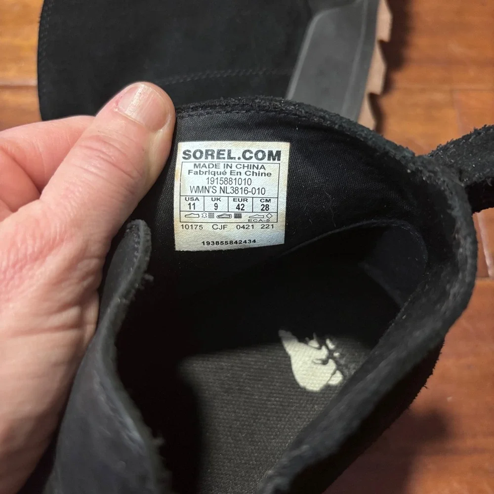 SOREL Evie‎ PullOn Waterproof Wedge Black Leather Suede Gorpcore Moto|Sz 11